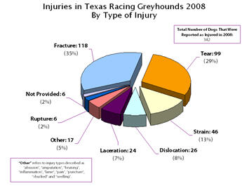 Injuries in Texas Racing Greyhounds in 2008 by Type of Injury