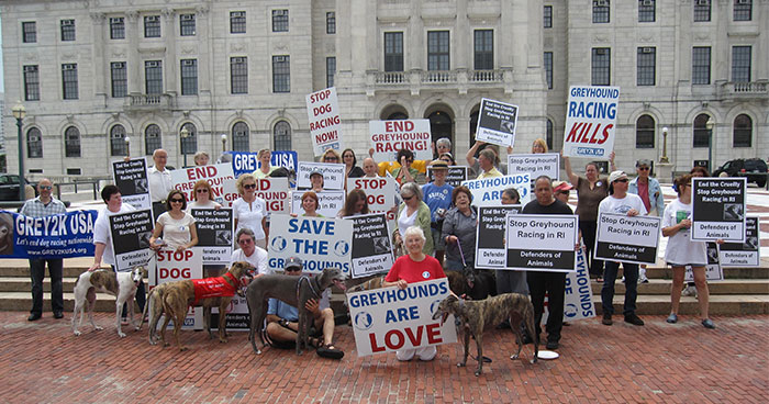 Volunteers rally for the end of greyhound racing in Rhode Island in 2009